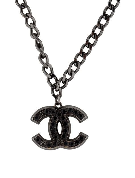 chanel logo necklace black|real Chanel necklace.